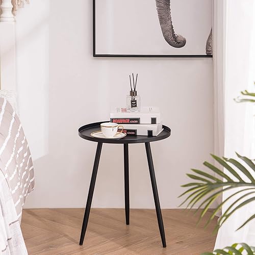 Miniatura 6 de Apicizon Juego de 2 mesas auxiliares redondas de 16 pulgadas, mesa auxiliar de metal negro para sala de estar, mesita de noche, mesa de centro