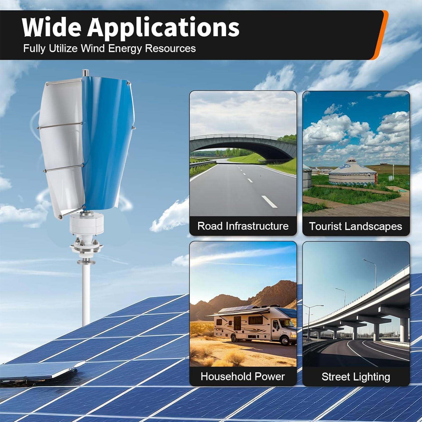 Aerogenerador De Eje Vertical De Levitación Magnética Permanente De 9000 W, 12 V/24 V/48 V/220 V, con Controlador para Jardín, Exteriores E Iluminación Pública (Azul).