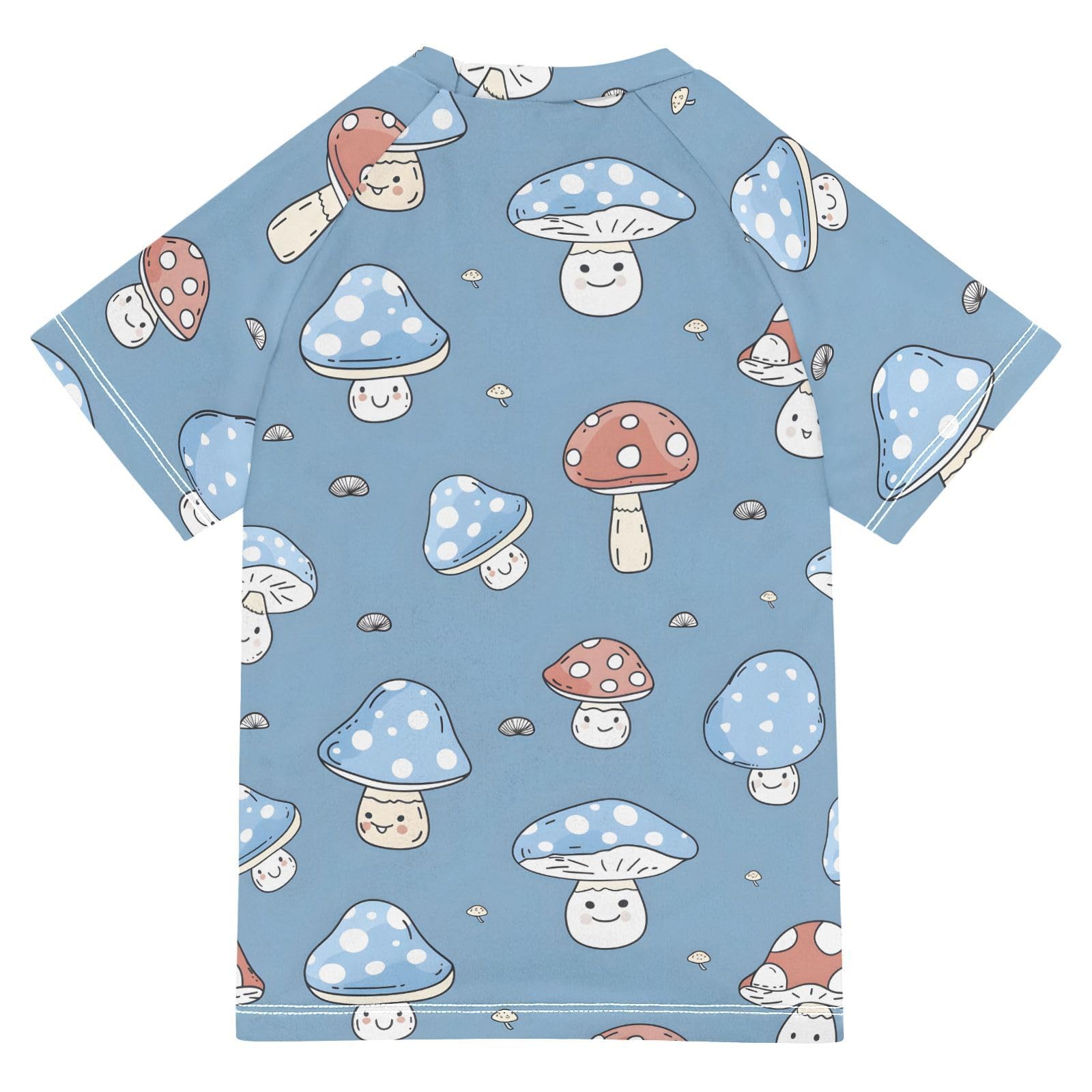 ALAZA Boys Rash Guard Swimming Shirt for Boys Short Sleeve Mushrooms Cartoon Blue UPF 50+ 5-6T