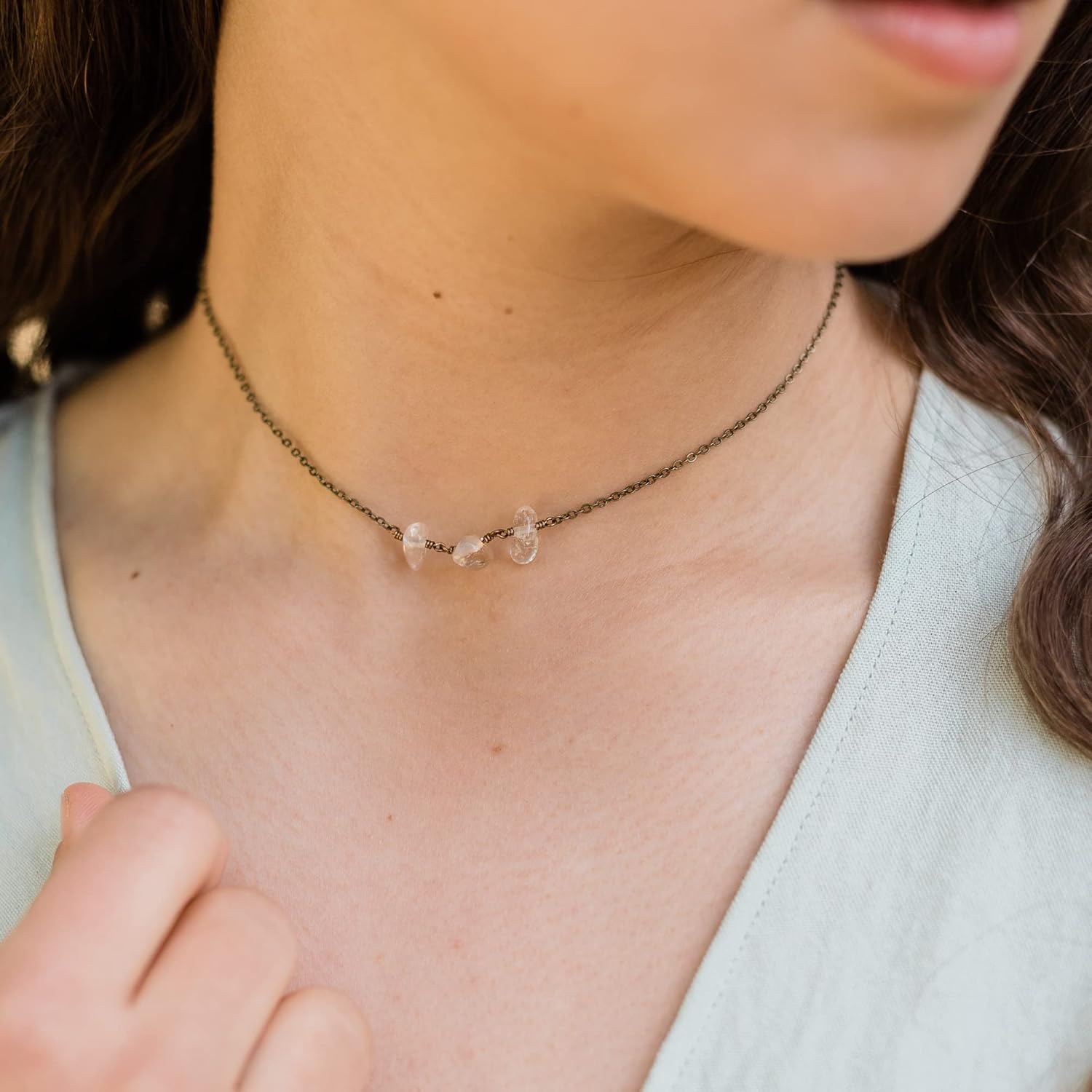 Crystal Quartz Beaded Chain Choker in Bronze - Image 2