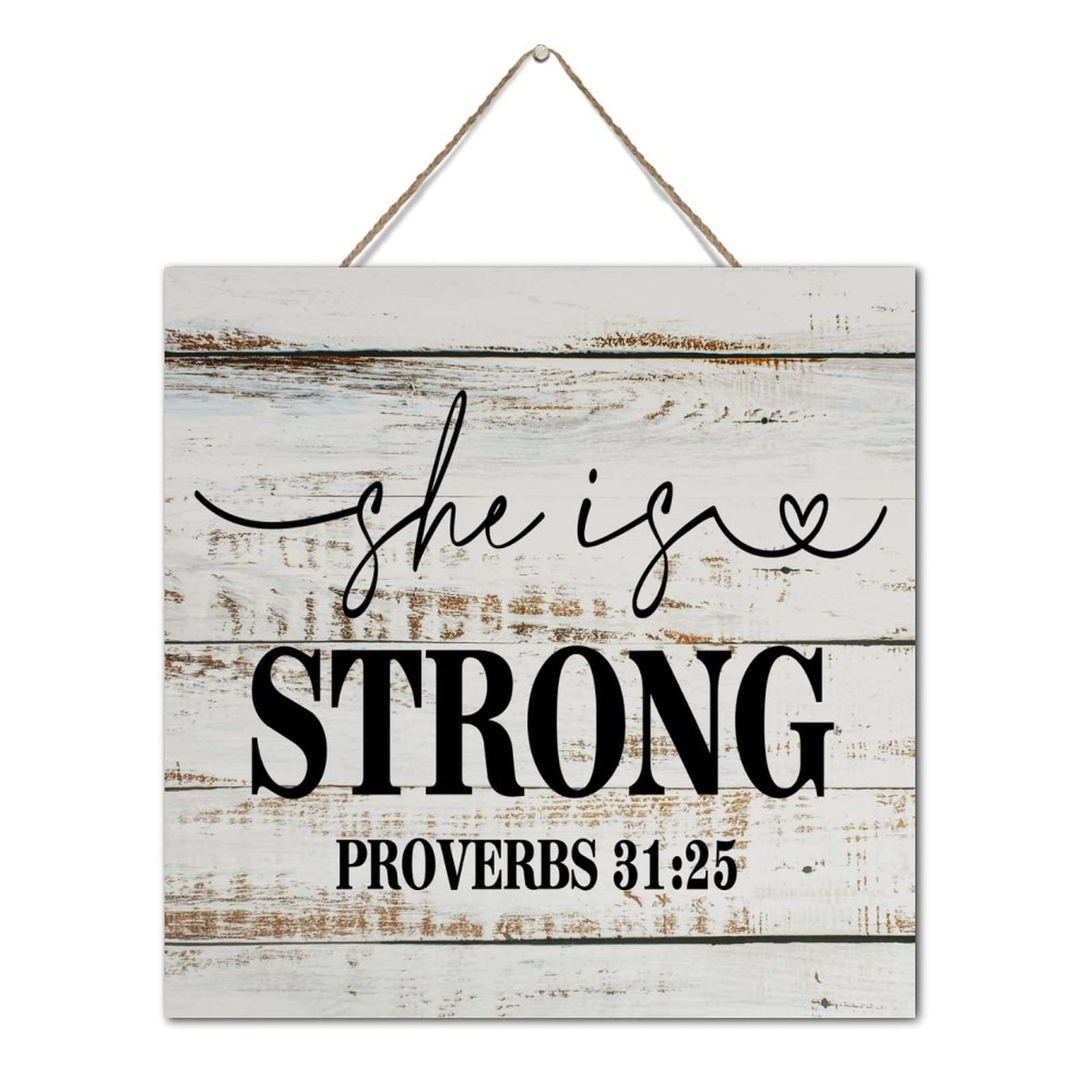 Plaque murale en bois She Is Strong 30x30 cm pour salon et bureau