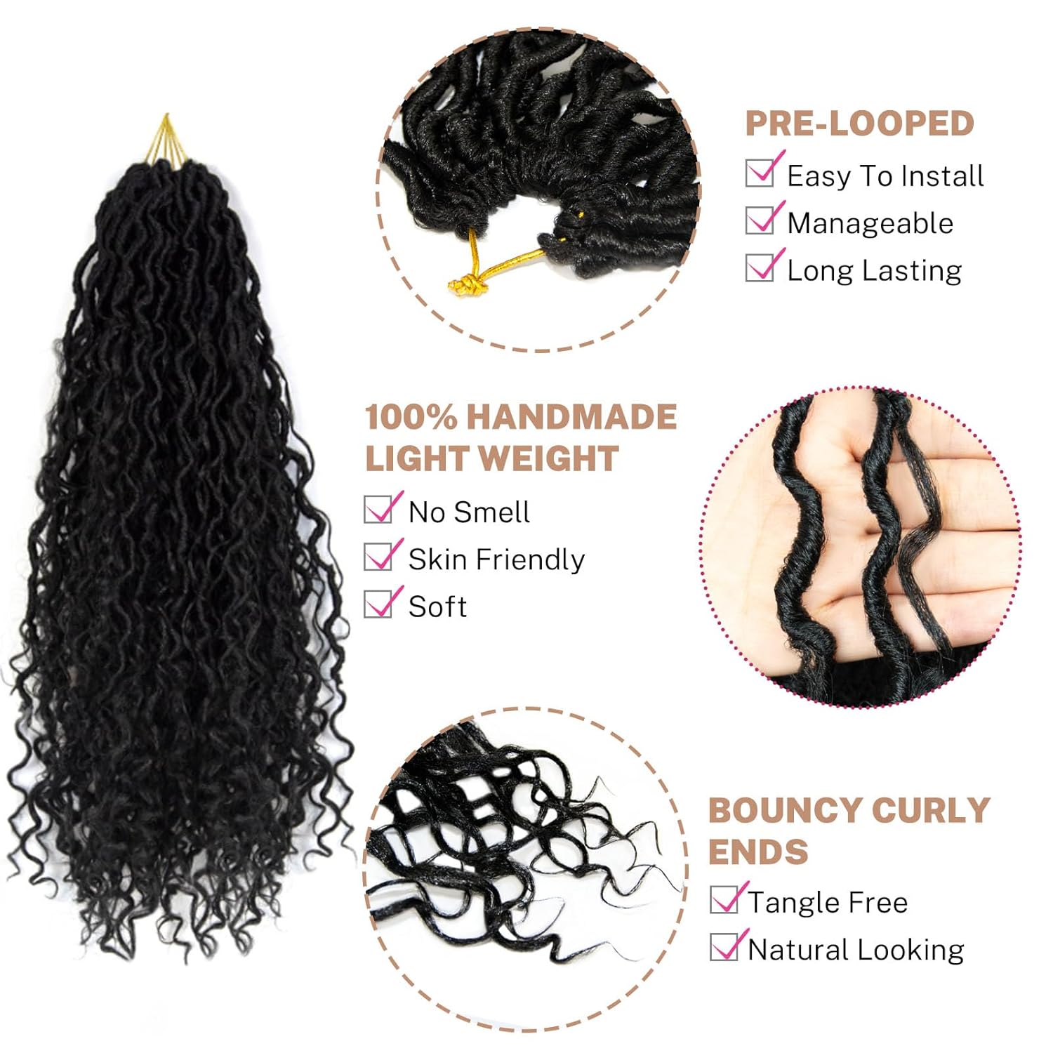 Goddess Locs Crochet Hair 18 inch Goddess Locs Crochet Hair for Women Preloopd River Locs with Curly Ends Boho Faux Locs Pre-looped Curly Faux locs Hair Extensions for women（1B）