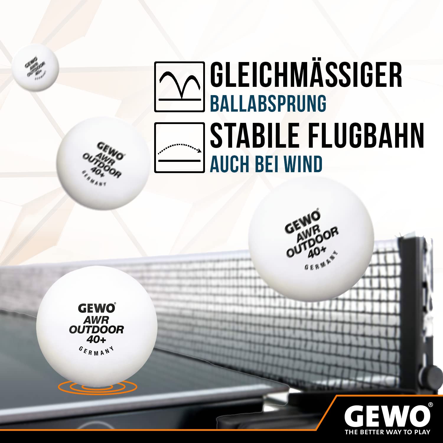 GEWO AWR Outdoor 40+ piłka do tenisa stołowego – wodoodporne plastikowe piłki do gry na zewnątrz – wysokiej jakości, odporne na warunki atmosferyczne.