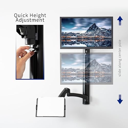Miniatura 5 de VIVO Soporte de pared para monitor y laptop con contrapeso de altura ajustable para pantallas de hasta 27 pulgadas, STAND-SIT1L