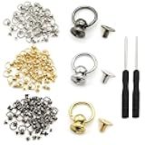 120 Pcs Screwback Round Head Rivet with Pull Ring Studs DIY Leather Craft Rivets Studs, for Purse Wallet Decoration Bag with Mini Screwdriver (Each Color of 40)