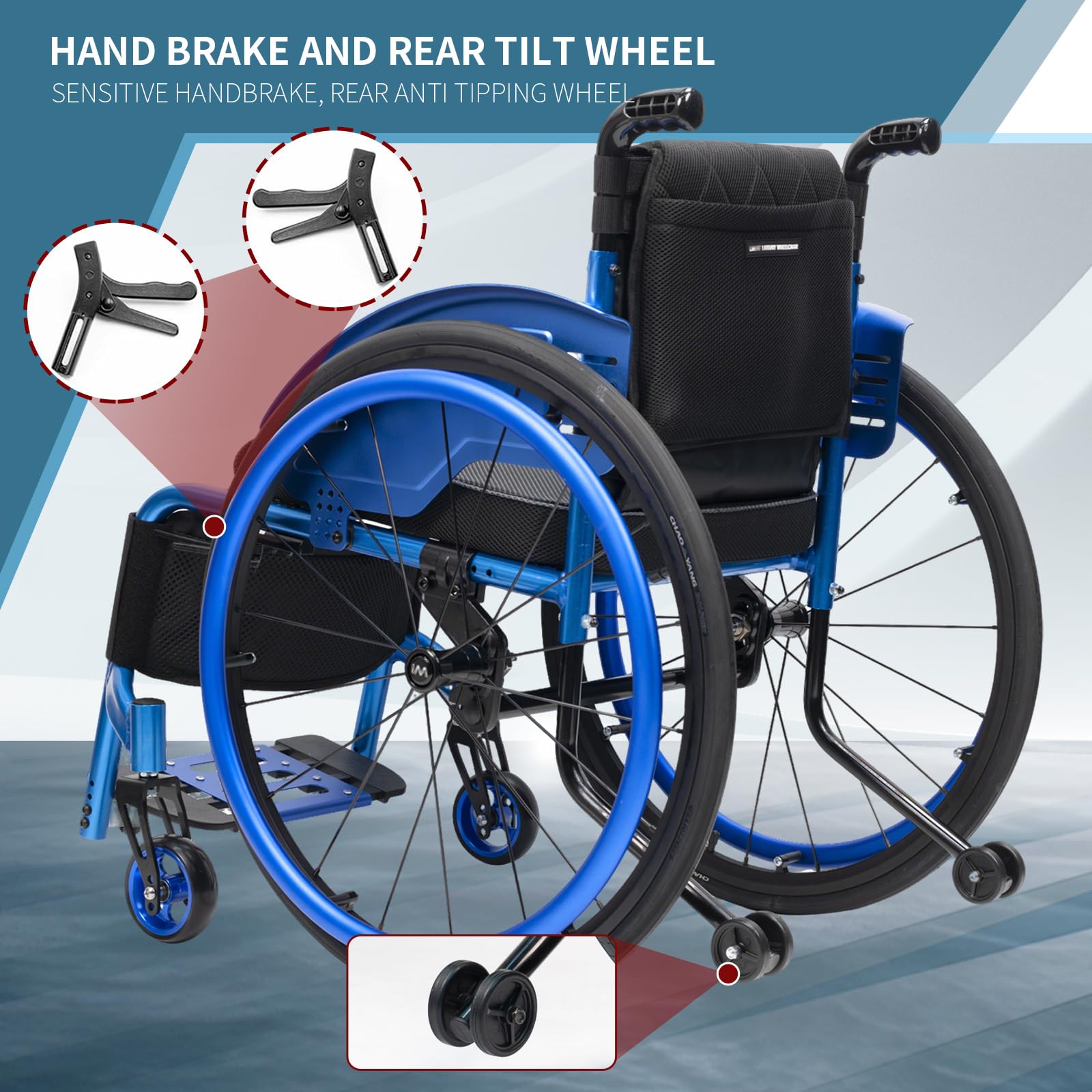 Sedia a Rotelle Pieghevole Leggera ad Autospinta,Sedia a Rotelle Pieghevole Leggera ad autospinta per disabili ed Anziani,Facilmente Richiudibile e Pratica(16.1in Seat Width,Soft backrest)