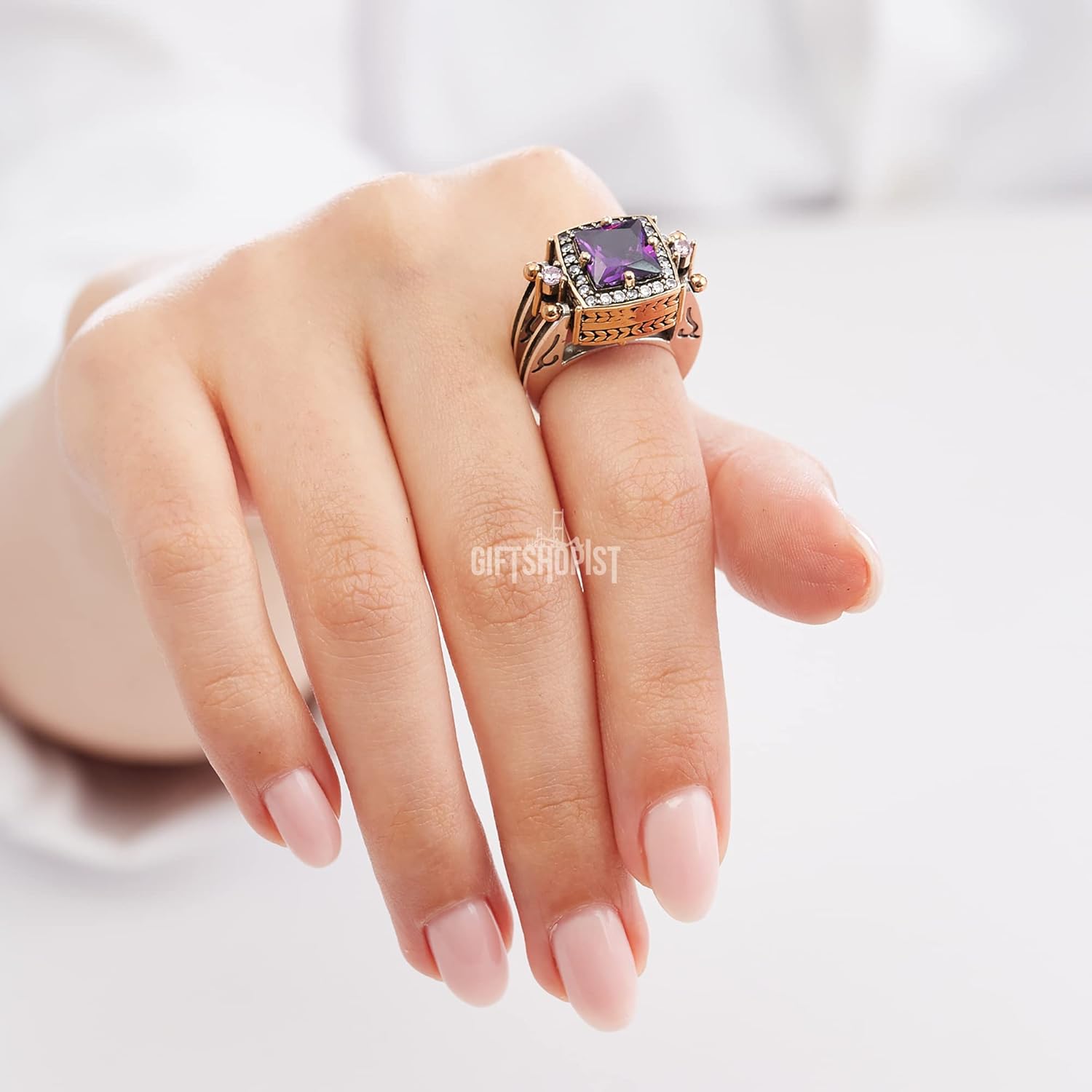 Elegant Reversible 925 Sterling Silver Ring for Women Jewelry - Handcrafted in Turkey, Featuring Square Cut Amethyst & Pink Topaz 925 Sterling Silver Ladie's Ring All Size