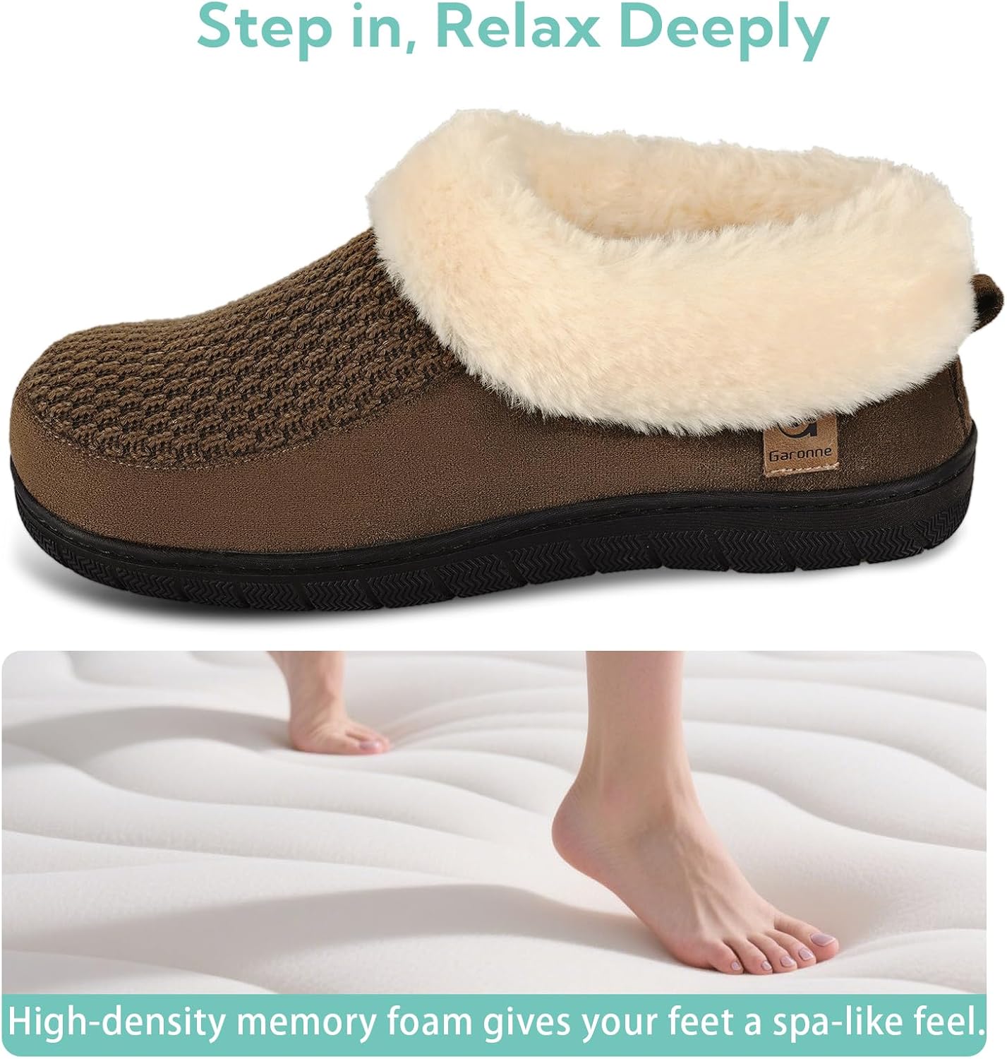 Garonne Women's Fuzzy Memory Foam Slippers with Fur Collar, Ladies' House Shoes with Nonslip Rubber Sole for Indoor Outdoor - Image 4