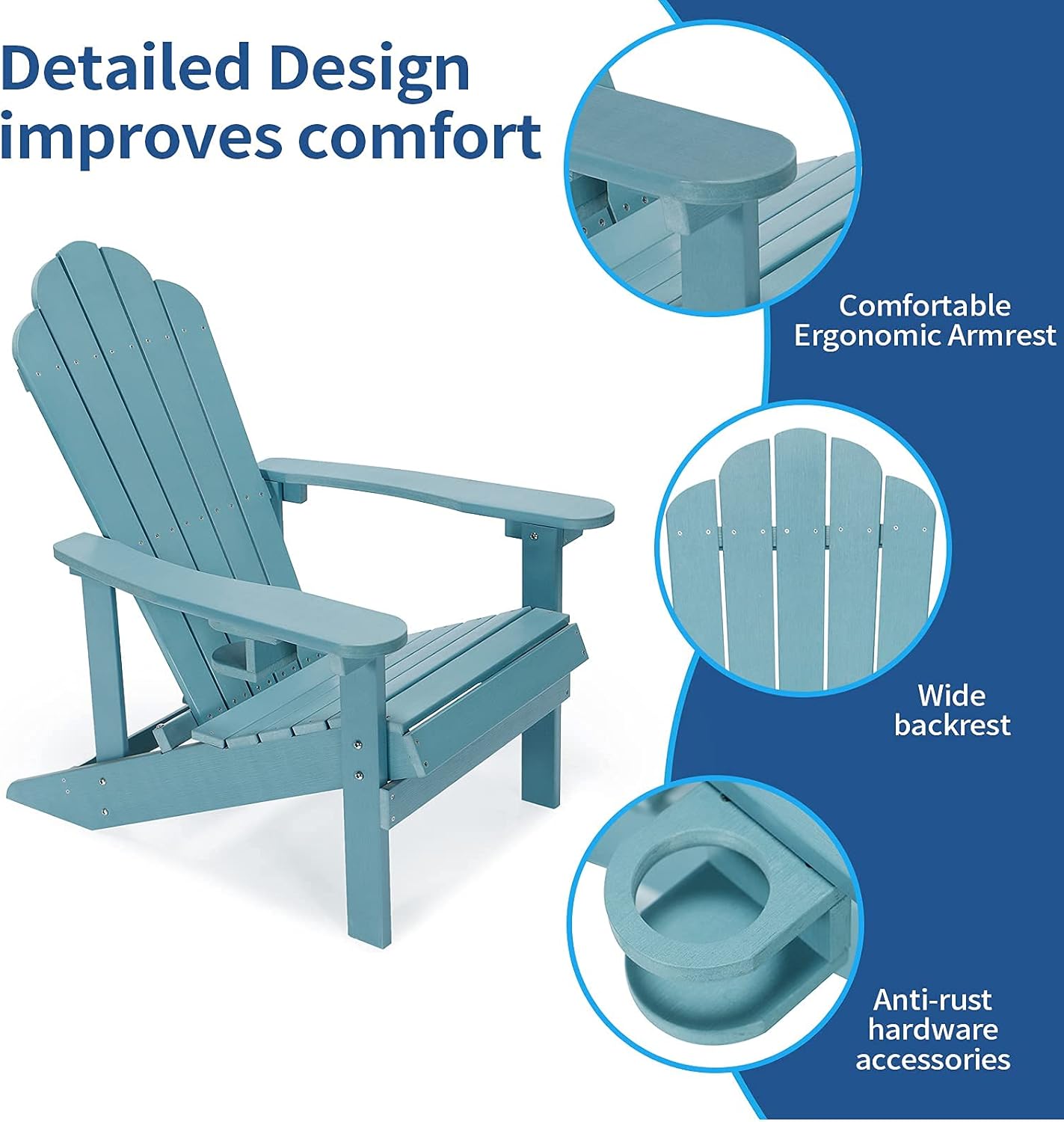 Petybety Adirondack Chair Weather Resistant with Cup Holder, Plastic Fade-Resistant Lounge Chairs with 450lbs Duty Rating, All-Weather Outdoor Chair for Fire Pit, Patio, Garden (Turquoise) : Patio, Lawn & Garden
