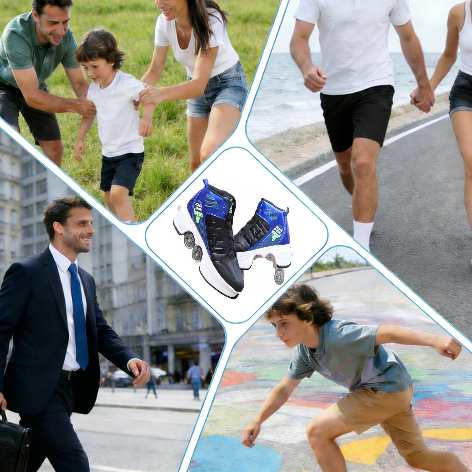 Unisex 2 W 1 Wysokie Trampki Do Rolek | Wrotki Dziecięce Z 4 Kółkami Z Odpinanymi Kółkami, Dwurzędowym Kółkiem Deform | 2 W 1 Niewidoczne, Automatyczne Buty Do Chodzenia