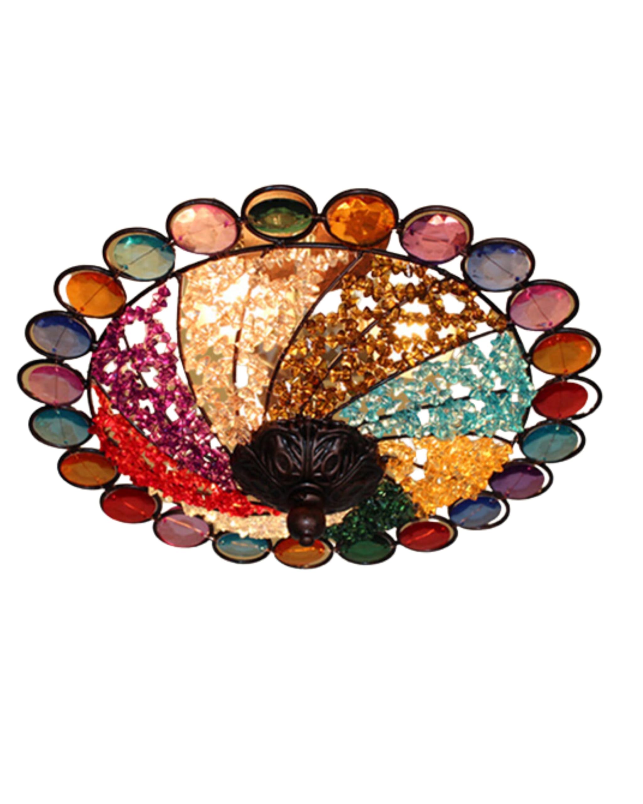 Bohemian Flush Mount Ceiling Light, Multicolour Stained Glass with Crystal Beads, Mosaic Style, Living Room Decor, Model : J10-image-36