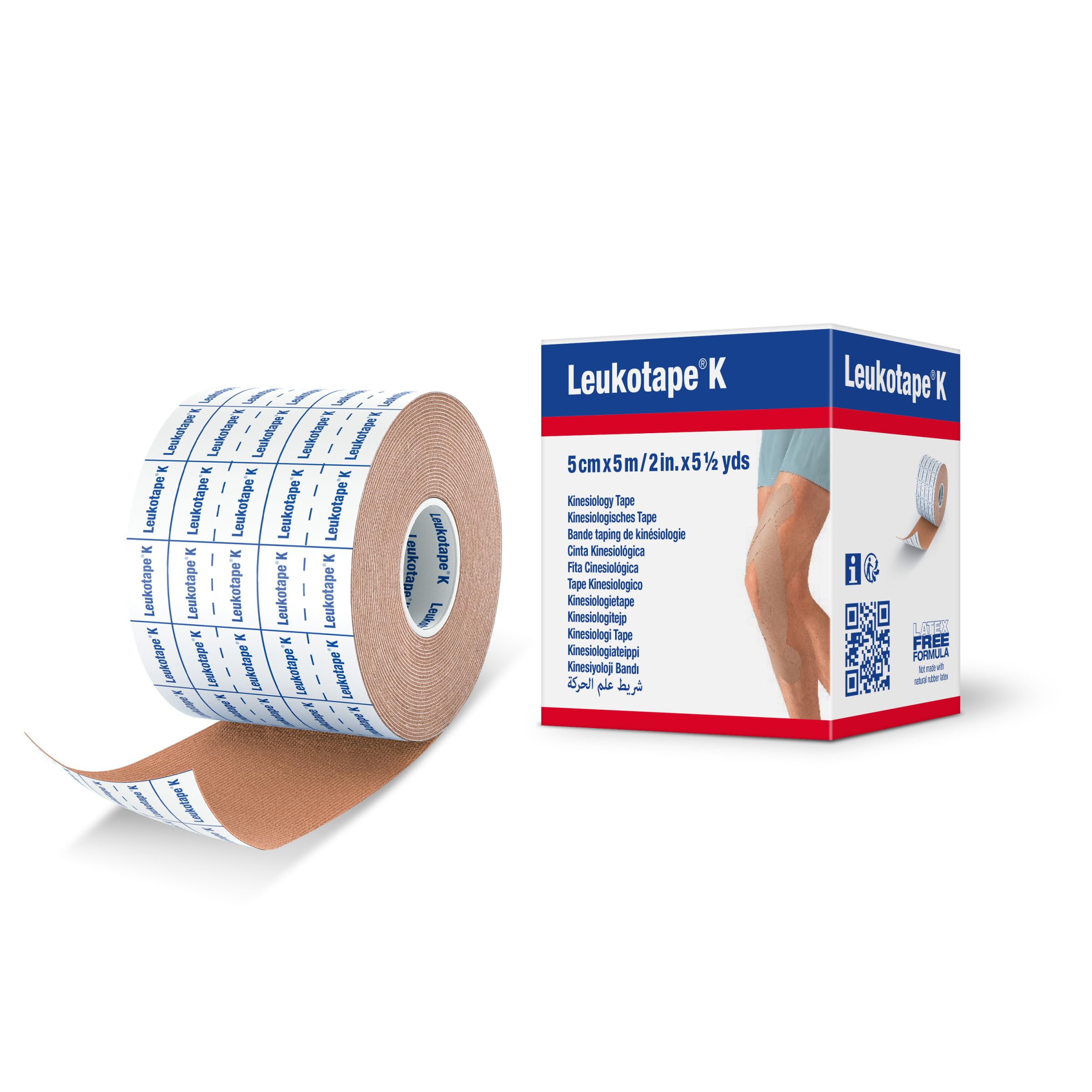 Leukotape K Kinesiology Tape – Water-Repellent, Skin-Friendly, Stays in Place for up to 9 Days – 5cm x 5m, Tan, 1 Roll