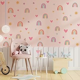 Epakh Rainbow Wall Decor Stickers Small Rainbow Decal Watercolor Heart Star Sun Wall Stickers Decor for Girls Boys Baby Bedroom Nursery(Classic Color)
