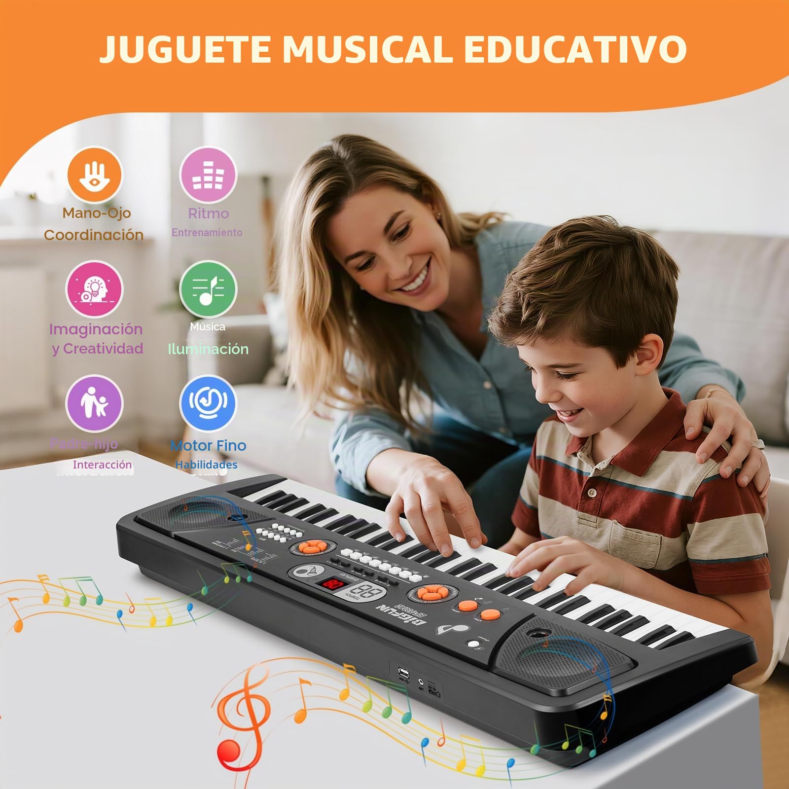 Piano Teclado para Niños 61 Teclas Piano Electrónico Portátil con Pantalla LCD y Micrófono Music Juguete para 3 4 5 6 7 8 Niños Niñas Regalo