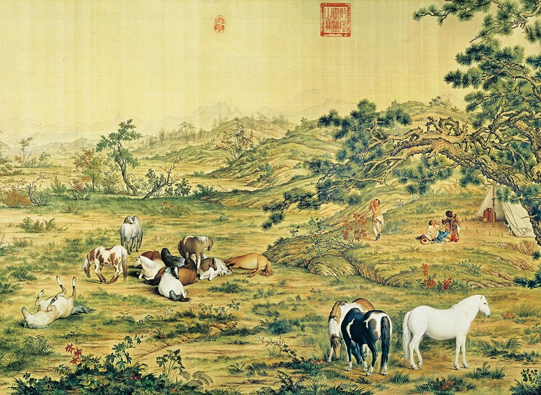 Bristlegrass Chinese Qing Dynasty Old Master Giuseppe Castiglione Masterpieces All The Pretty Horses 1000 Piece Jigsaw Puzzle for Adults Challenging Puzzle Game Nights Gift Toy（ 1000 Piece ） — image 1