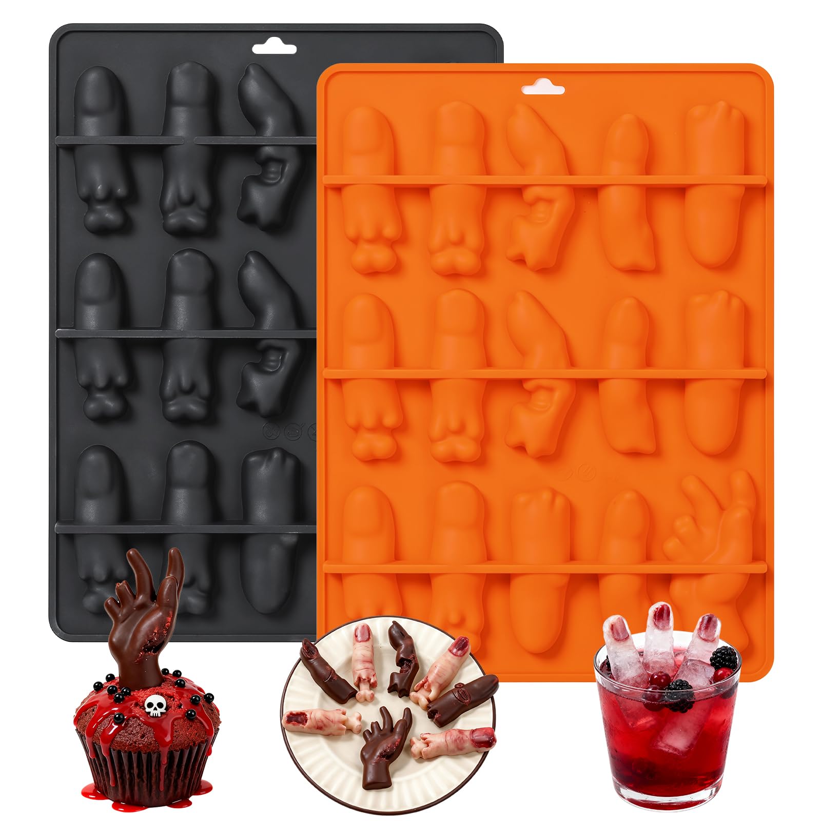 Halloween Witch Finger Chocolate Silicone Mold - 2-Pack BPA-Free Food Grade & Kid-Safe, 15-Cavity for Halloween Batch Baking, Non-Stick & Dishwasher Safe, Fit for Candy, Pretzel, Ice Molds