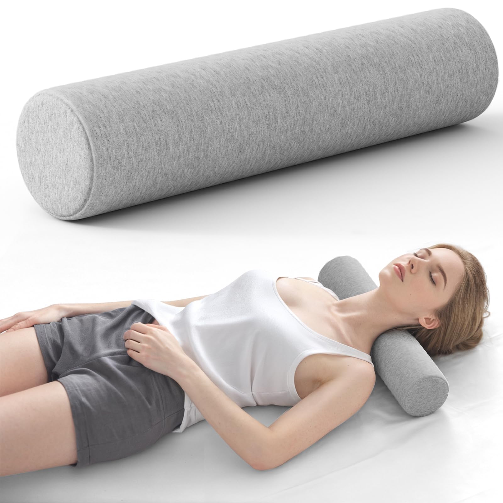 Neck Roll Pillow Memory Foam Neck Support Pillows Round Neck Pillows Cylinder Bolster Pillows for Bed Couch and