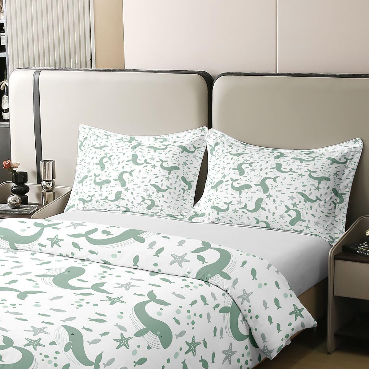 Homewish Kawaii uroczy wieloryb podwójna poszewka na kołdrę kreskówka ryba pod morzem bawełna zestaw pościeli lato ocean rozgwiazda poszewka na kołdrę zwierzęta miejsce akwarela zestawy łóżek