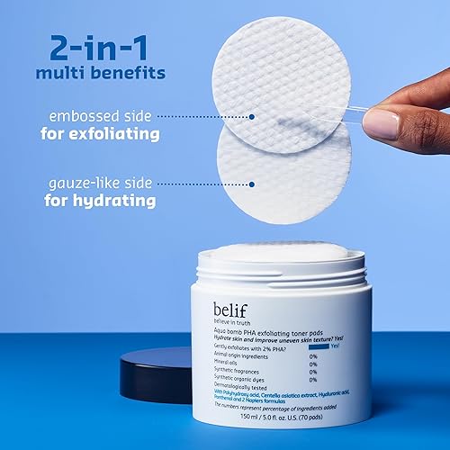 Miniatura 5 de belif PHA - Almohadillas de tóner 2% – Esmalte facial exfoliante suave para el cuidado de los poros, hidratante y calmante con pantenol y cica,