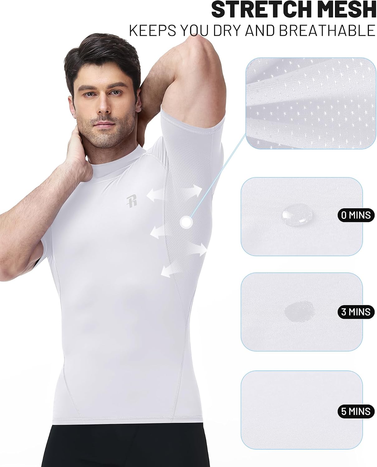 Runhit Men's Turtleneck Compression T-Shirt, Short Sleeve Mock Neck Shirt, UPF 50+ Athletic Undershirt Football Gym Running
