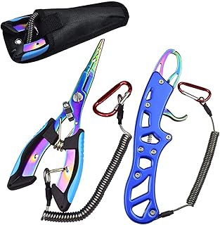 AUBEY Angelzange & Fischgreifer, 2 Stück Angel Werkzeug Set, Tragbare Multifunktionale Angeln Zange & Fischgriff-Werkzeug...