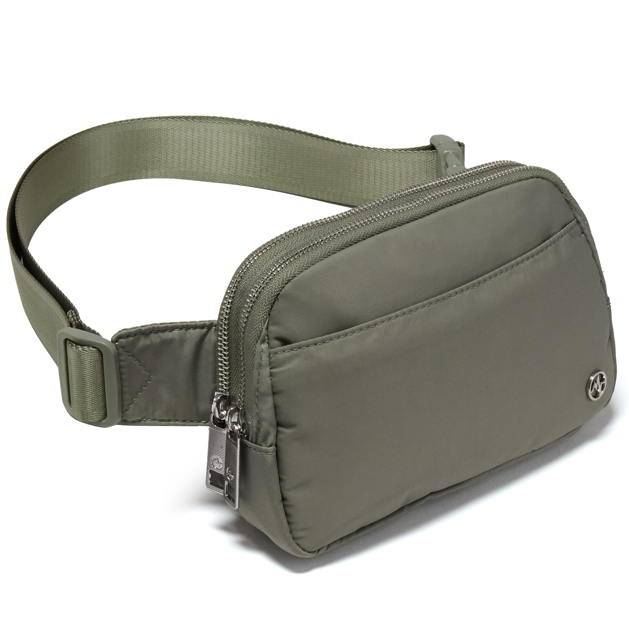 PanderEverywhere Belt Bag for Women, 5 Zipper Pockets Nylon Crossbody Fanny Pack Purse (Grey Sage).