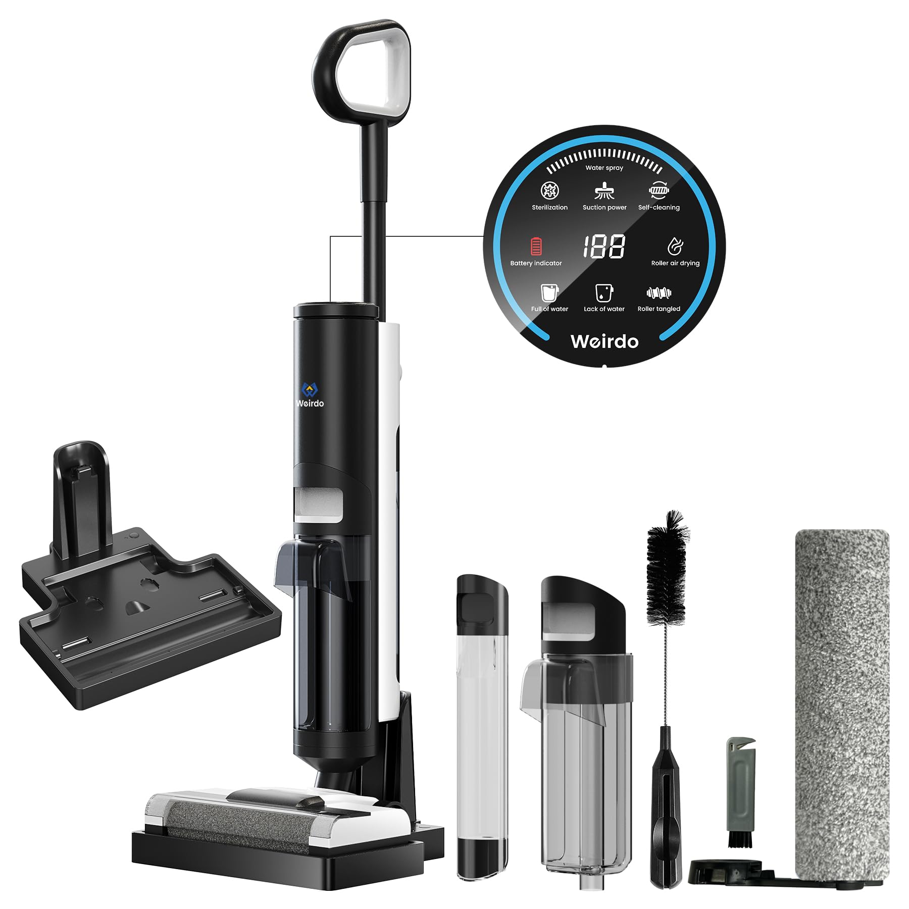 WeirdoW1 Cordless Vacuum Cleaner Wet and Dry 16000Pa Strong Suction Power |Up to 40 Mins Runtime| High-Speed Brushless Motor 70000 RPM| | 4000mAh Powerful Lithium Batteries | Pet Hair/Hard Floors