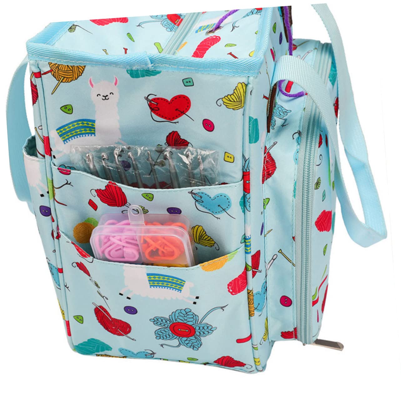 Praktische Oxford Handtasche DIY Aufbewahrungstasche für Strickzeug Verschleißfest mit Reißverschluss und Mehrfachfächern Großer Kapazität Tragbar für Wolle Garn und