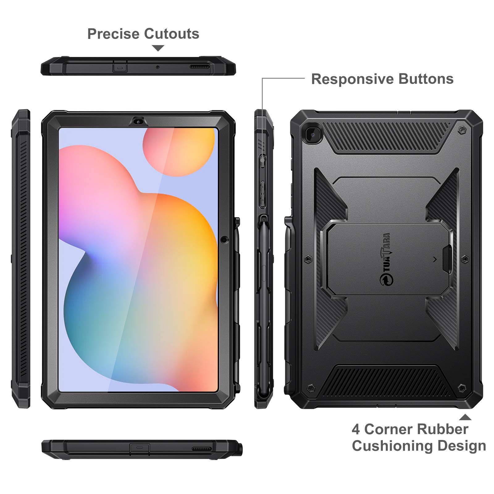Fintie etui odporne na wstrząsy do Samsung Galaxy Tab S6 Lite 2022/2020 10,4 cala, wytrzymałe etui z podpórką i wbudowanym ochraniaczem ekranu do Galaxy Tab S6 Lite, czarne