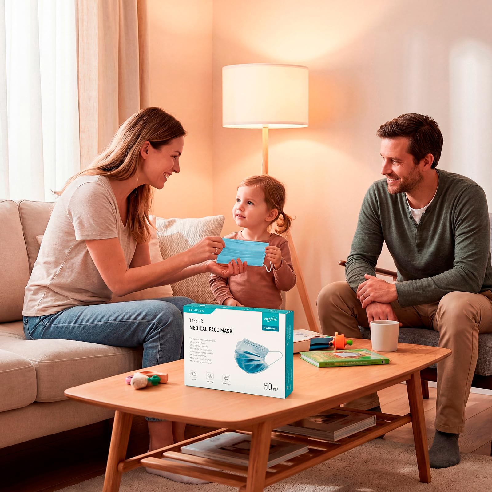 EUROPAPA® Blau Medizinisch Type IIR Norm EN14683 TÜV CE zertifizierte Mundschutzmasken OP Masken 3-lagig Mundschutz Gesichtsmaske Einwegmaske BFE ≥ 98%, 10 Box (500 Stück)