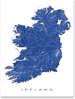 Ireland Map of Ireland Print 8x10, Ireland Poster 24x36, Handmade Ireland Island Art Wall Decor, Dublin, Belfast