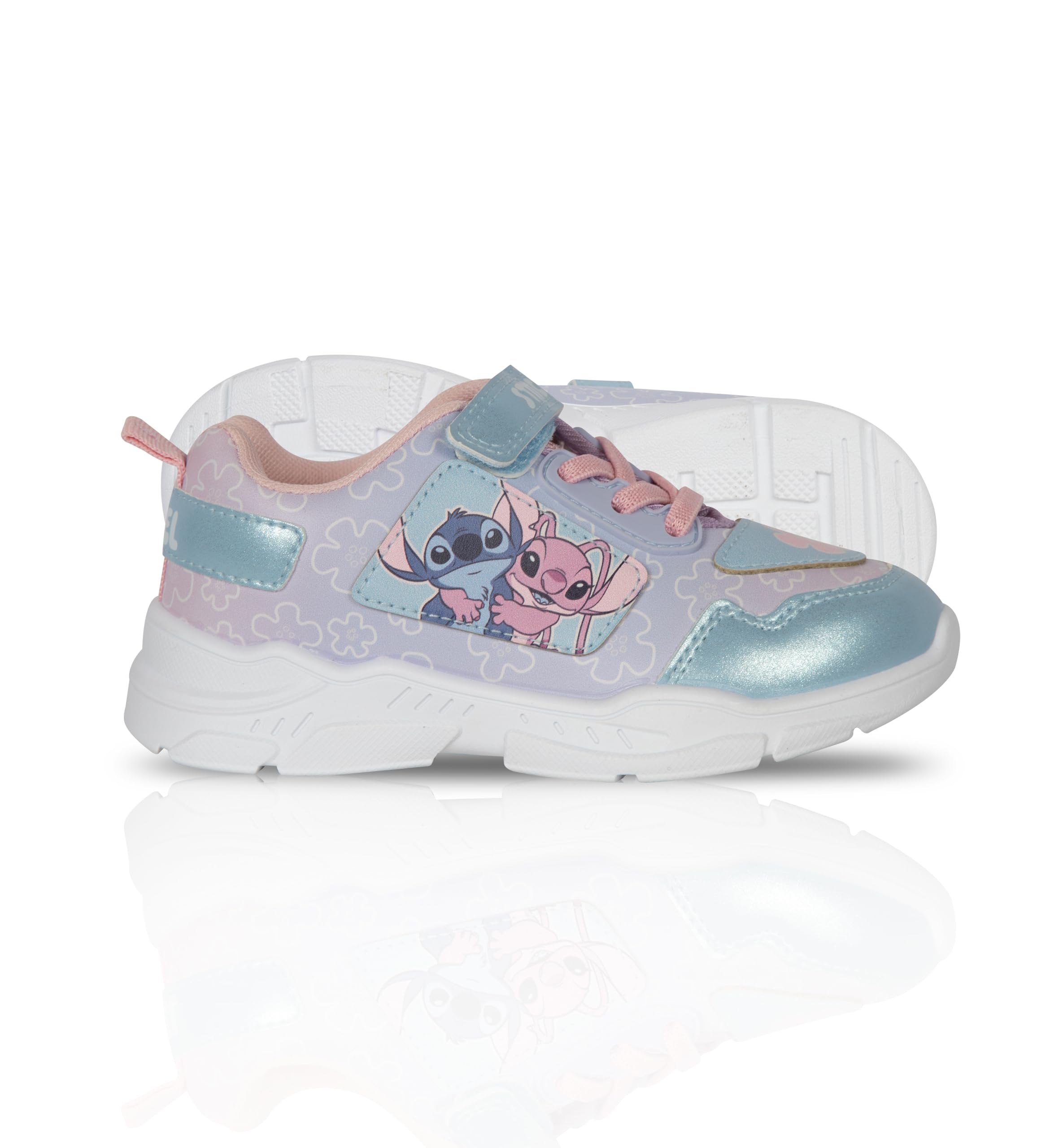 Disney Scarpe Stitch & Angel per Bambini – Scarpe con Personaggi Ufficiali – Sneakers con Chiusura a Velcro in Azzurro e Rosa Pastello – Taglie UK 8 a 1 UK