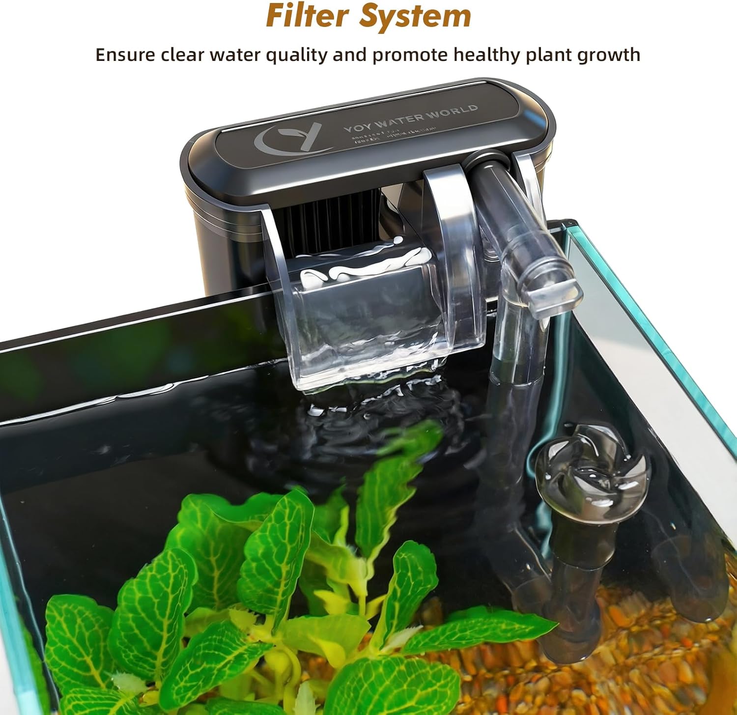 Rise Torrent Glass Fish Tank, 2.8 Gallon Betta Fish Tank Aquarium Starter Kit with Filter and Light, Small Desktop Aquarium Kit for Betta, Goldfish, Small Fish or shrimg