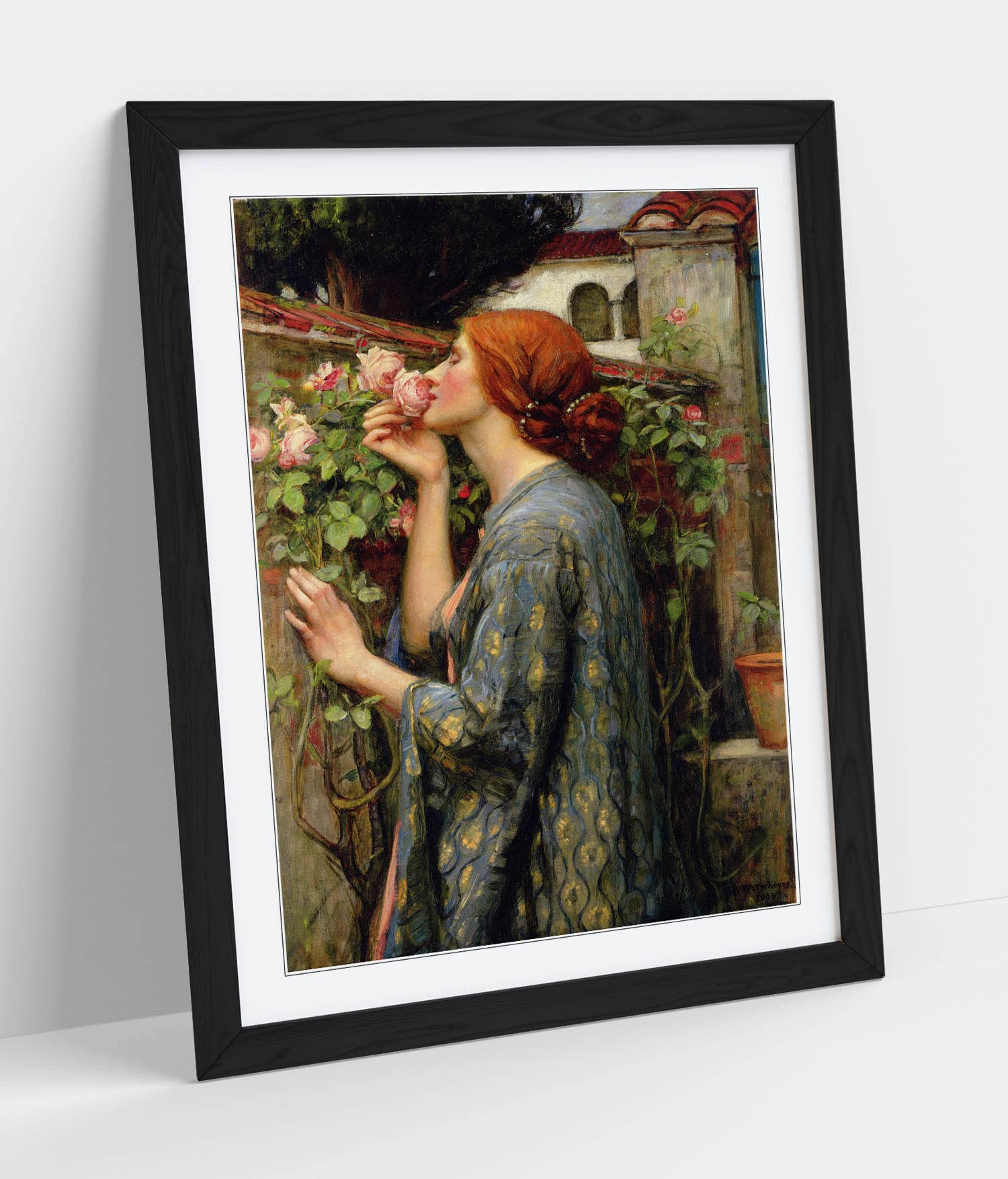 Canvasartshop Walnut - John William Waterhouse, The Soul Of The Rose- Premium Wall Art Framed Picture Prints - 3 Colours - 4 Sizes (, A4)