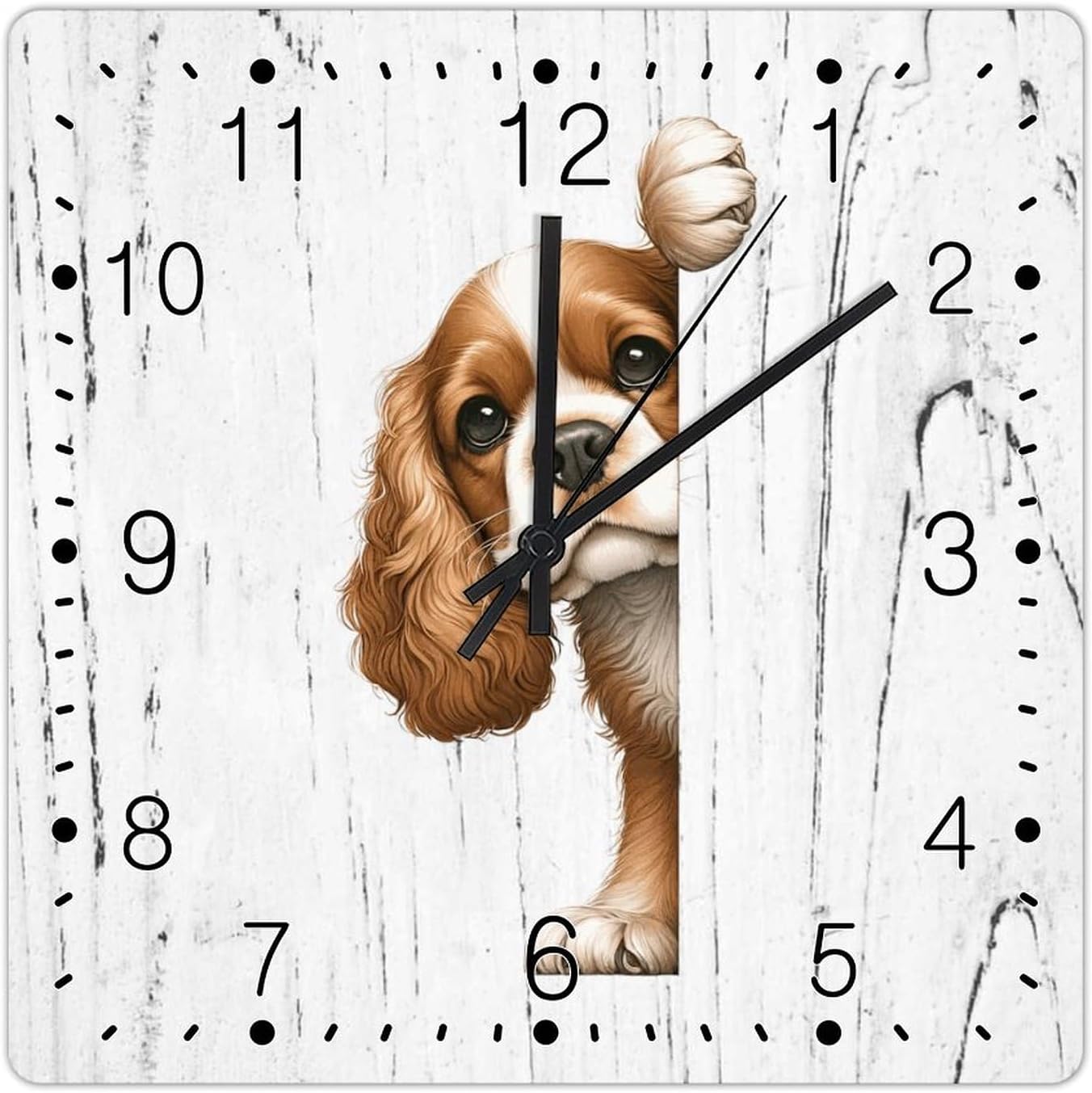 Staffordshire Cocker Spaniel Art Clock Staffordshire Cocker Spaniel Dog Peeking ACorner Wood Clock Battery Silent Wood Wall Clocks Dog Lover Gift Wooden Clock for Kitchen 12x12in