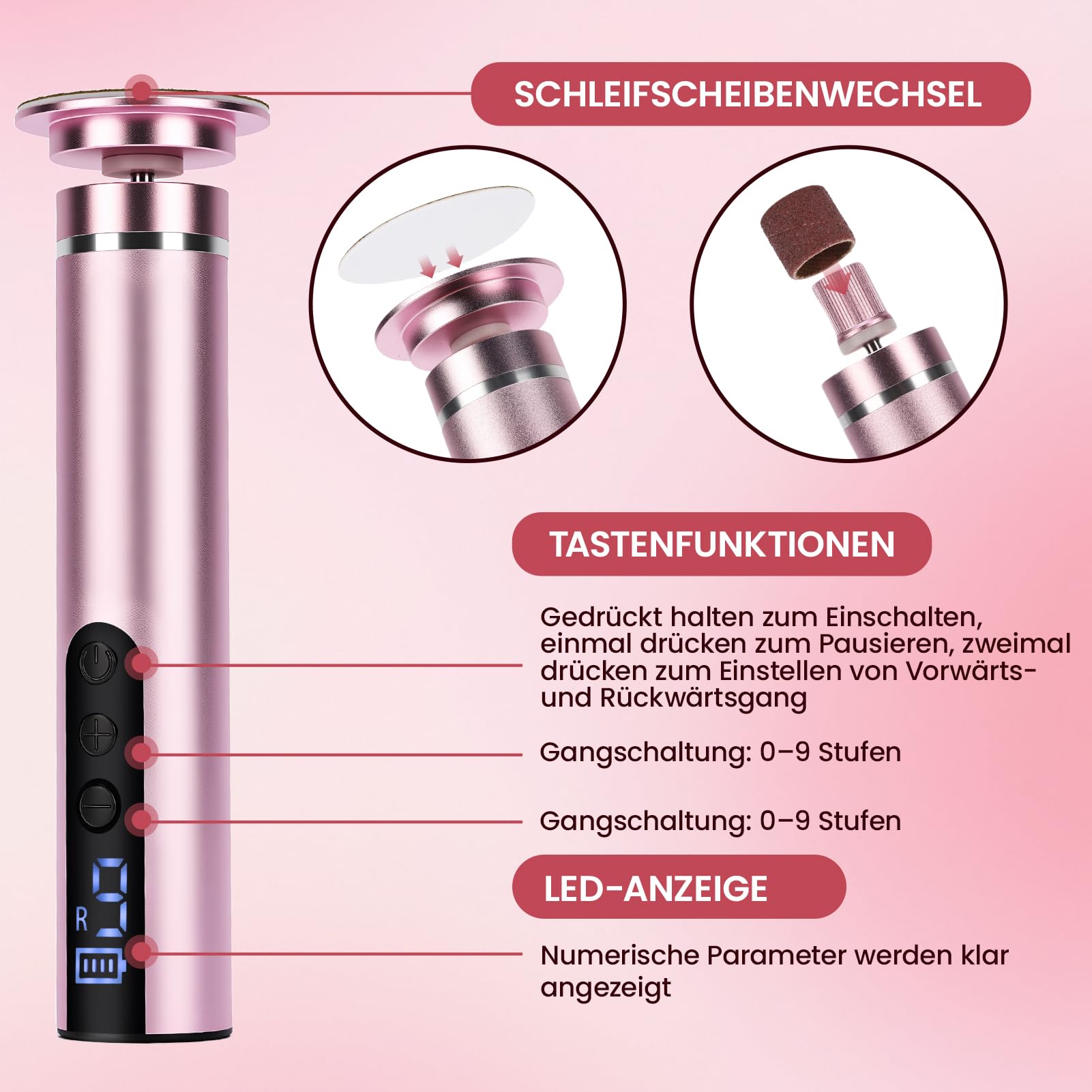 Dermaglide - Eliminador de callos eléctrico, 2 en 1, juego de pedicura para el cuidado de los pies, con pantalla LCD de 9 velocidades ajustables, Dermaglide para talones agrietados, durezas (polvo de
