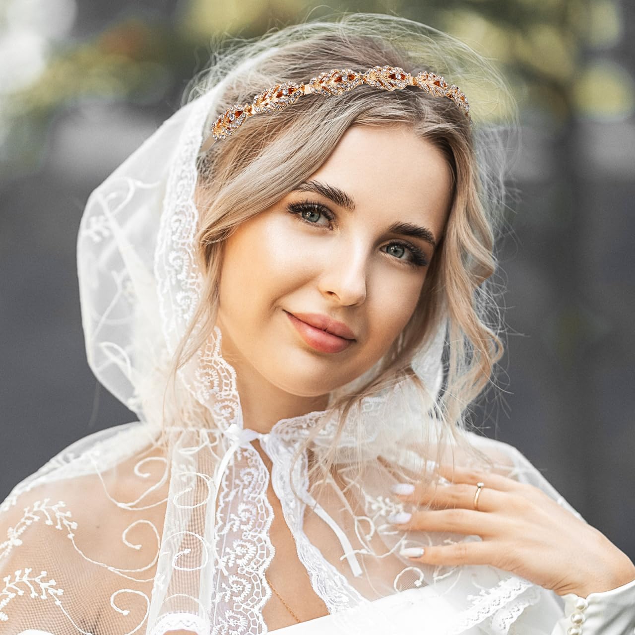 Bridal Rhinestone Headpiece for Women - Thin Sparkly Jeweled Golden Hair Accessories for Bride, Bridesmaids