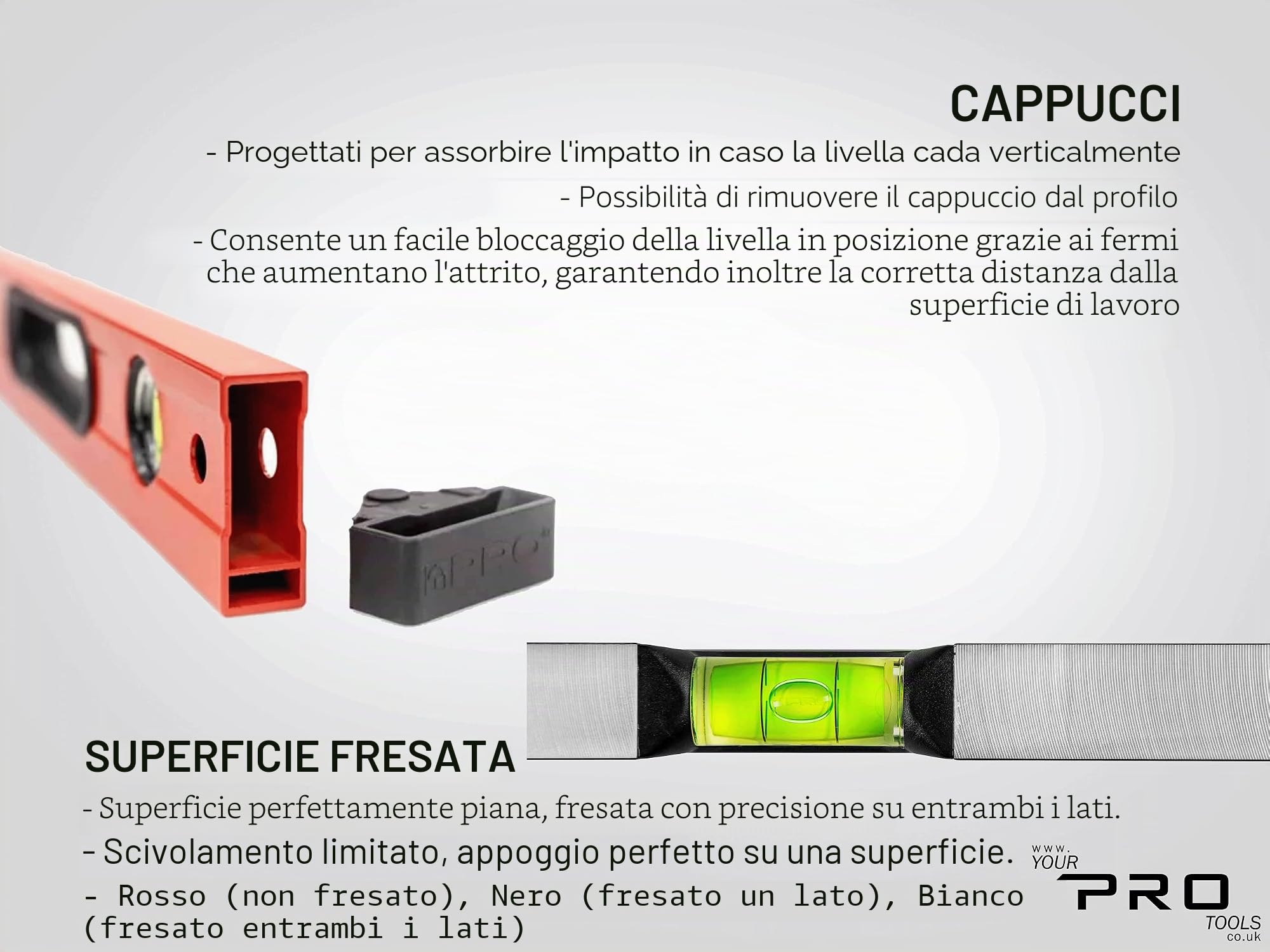 PRO800 Livella a Bolla 200cm fresata su un lato con Profilo Ergonomico - ERS+ (Easy Reading System) Livella bolla e precisa con tappi di chiusura antiurto - Colore Nero