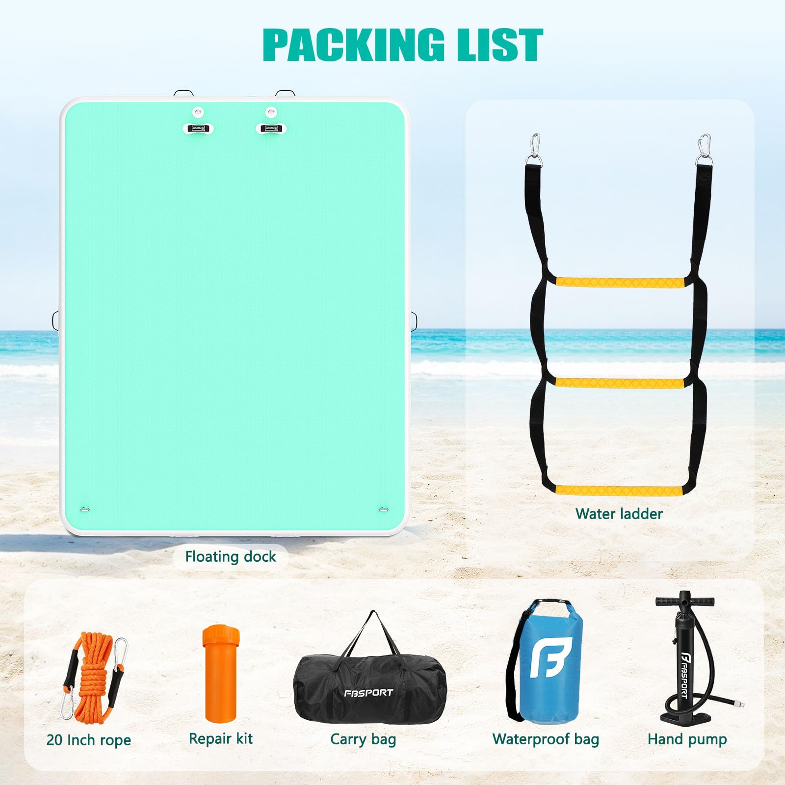 FBSPORT Piattaforma Galleggiante Gonfiabile - Isola d’Acqua per Più Persone, Tappeto Gonfiabile con Superficie Antiscivolo e Borsa, Dock Gonfiabile per Mare, Piscina e Lago