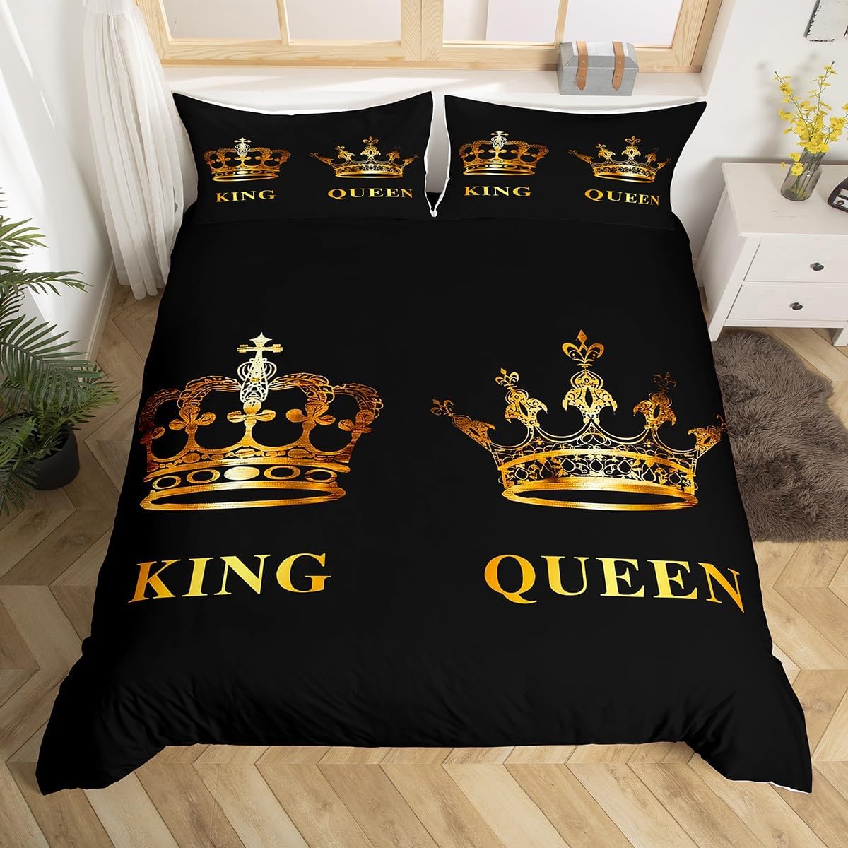 Feelyou King and Queen Bedding Set Twin Size, Glitter Mr Mrs Comforter Cover for Couple Man Woman Couple Lover Duvet Cover Valentine Day Bedspread Cover with 1 Pillow Case (No Comforter)