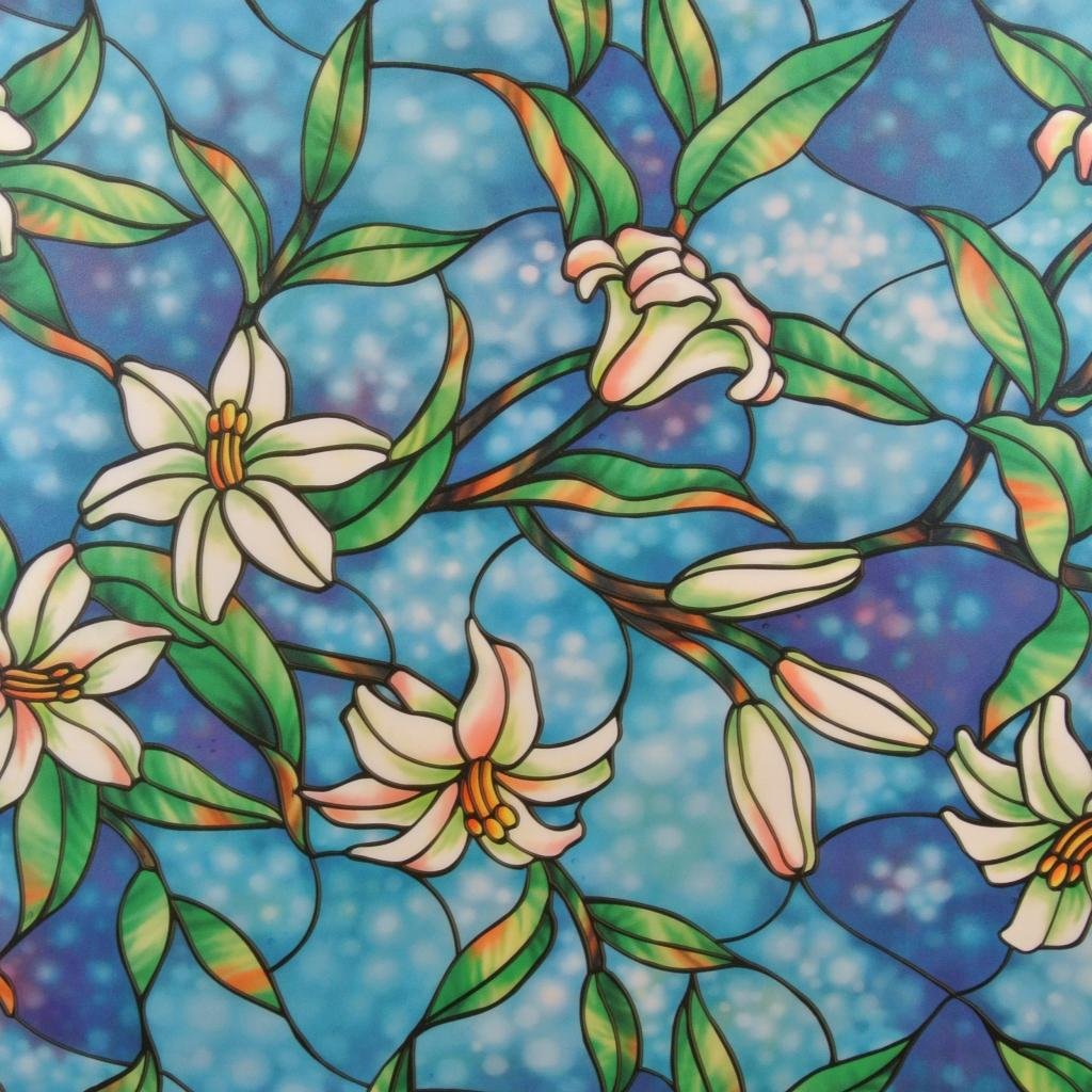 PROTINT WINDOWS Orchid Decorative Stained Glass Window Film, Self Static Adhesive Cling, 17.5 inches by 72 inches