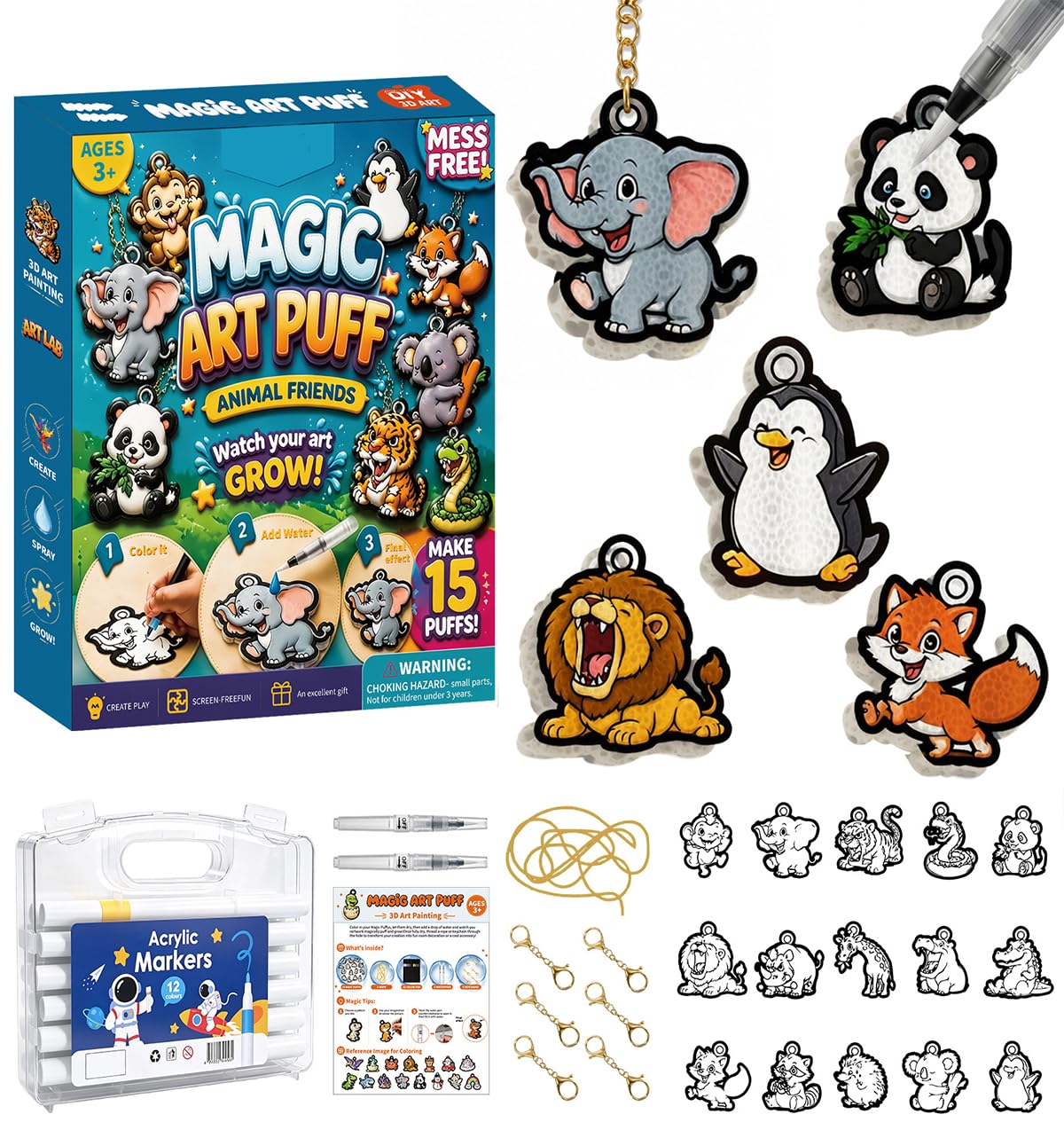 Goorder 3D Art Craft Kit, 15pcs Magic Puffy Paint Kit for Kids 6-12, DIY Color Inflate Activity, Travel Toys & Creative Gifts for Girls & Boys