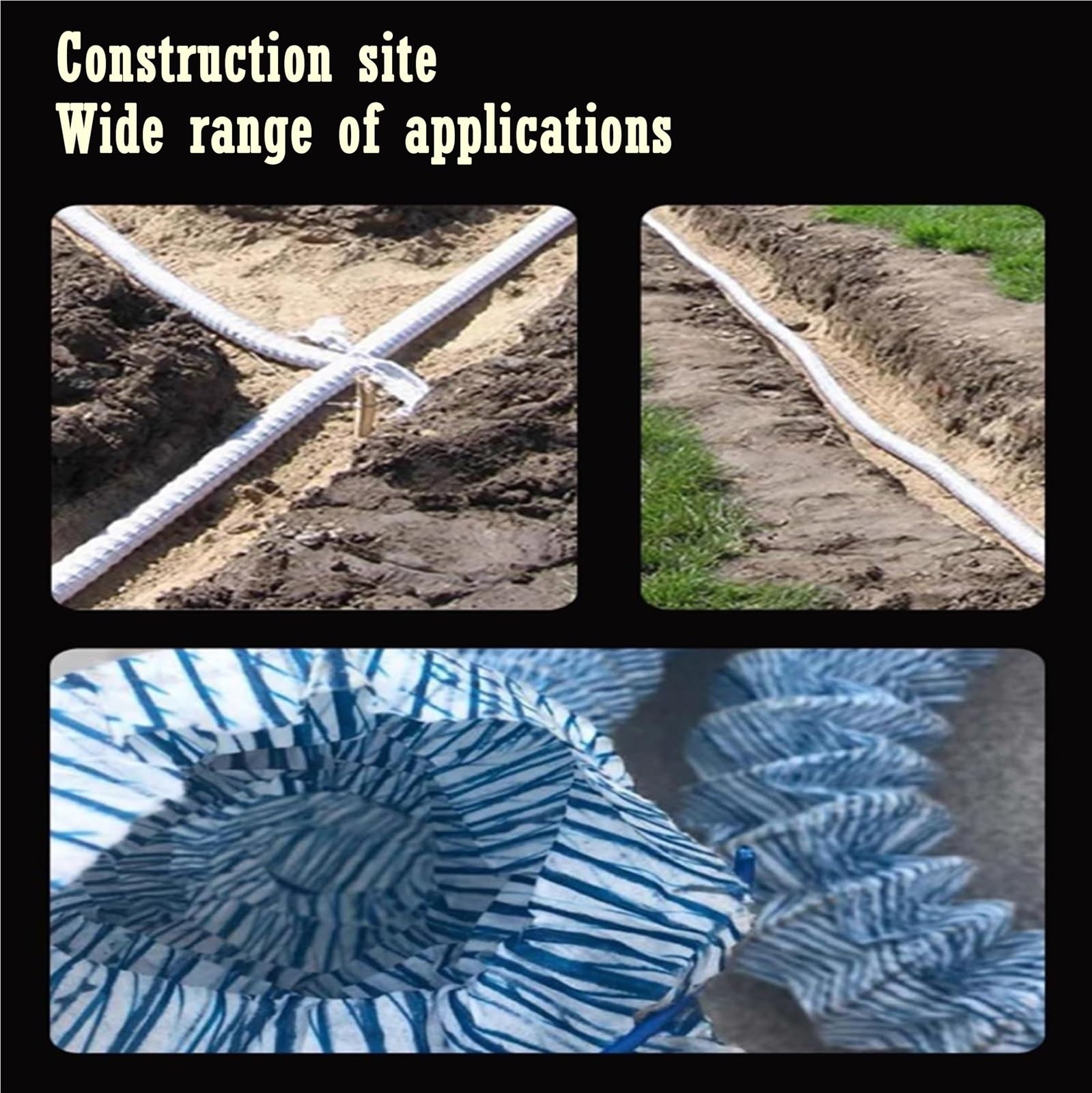 Generico Tubo di drenaggio Francese Tubo Permeabile Flessibile da 50, 80, 100, 150, 200, 250, 300 Mm di Diametro, Tubo Flusso Perforato Morbido per Cantieri Edili, Campo(L 7M/Dia 200MM)