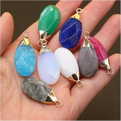 Miniatura 2 de 1pcs Natural White Jades Flash Labradorite Pendant Charm Stone Pendants DIY for Necklace Earring or Jewelry Making Size 34x15mm Natural Stone (Size
