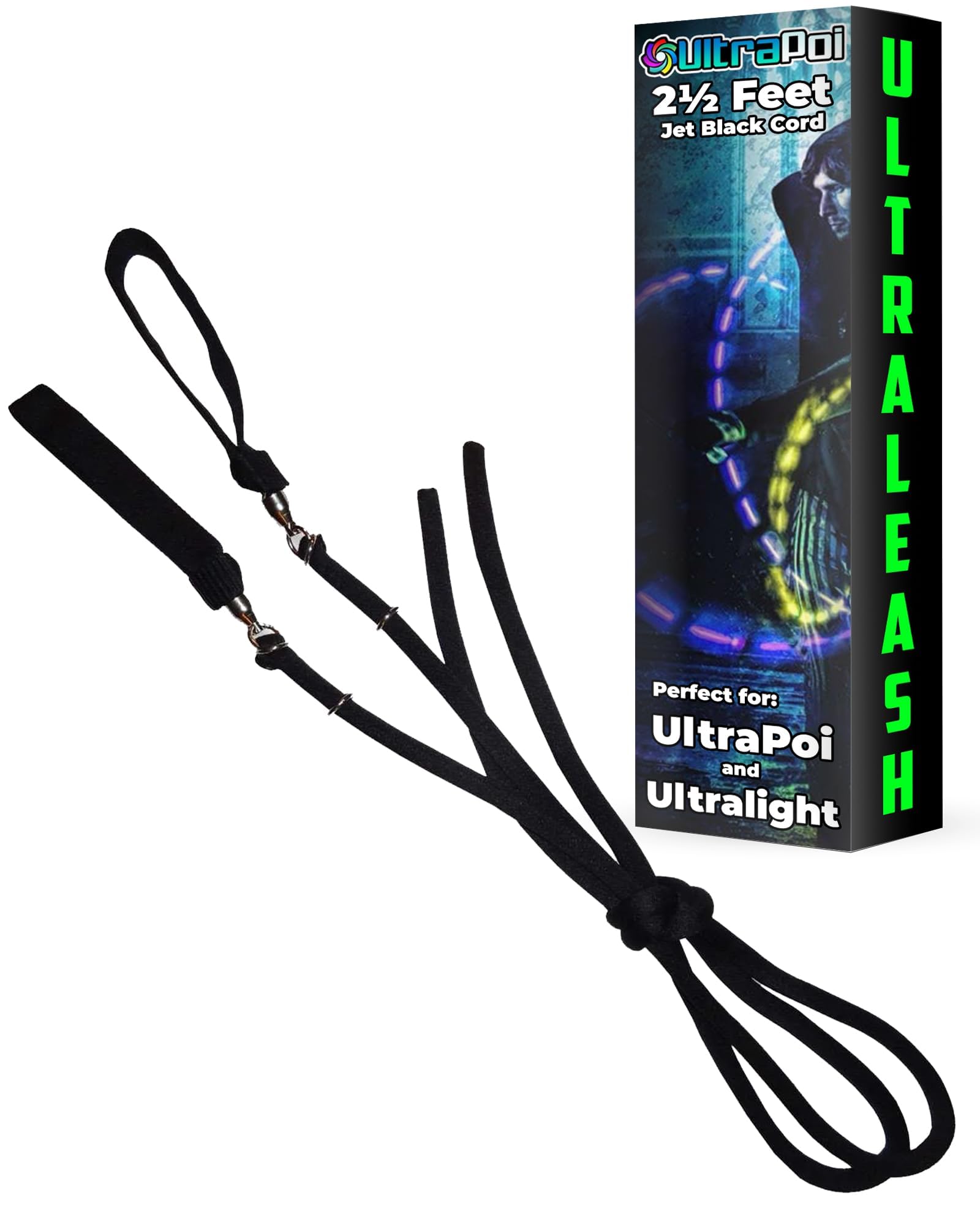 UltraPoi UltraLeash (Black) Soft Cord Leash System - LED Poi Leash | Raves and Concerts
