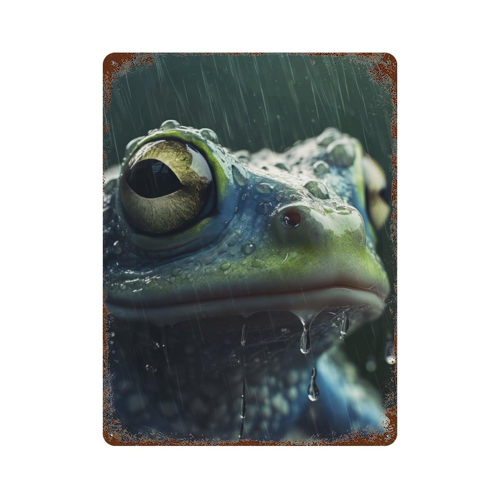 Rust Effect Tin Sign with Wet Frog CloseUp Design 15.7"x11.8", for Pub, Kitchen And Man Cave Decor, Industrial Home Decor