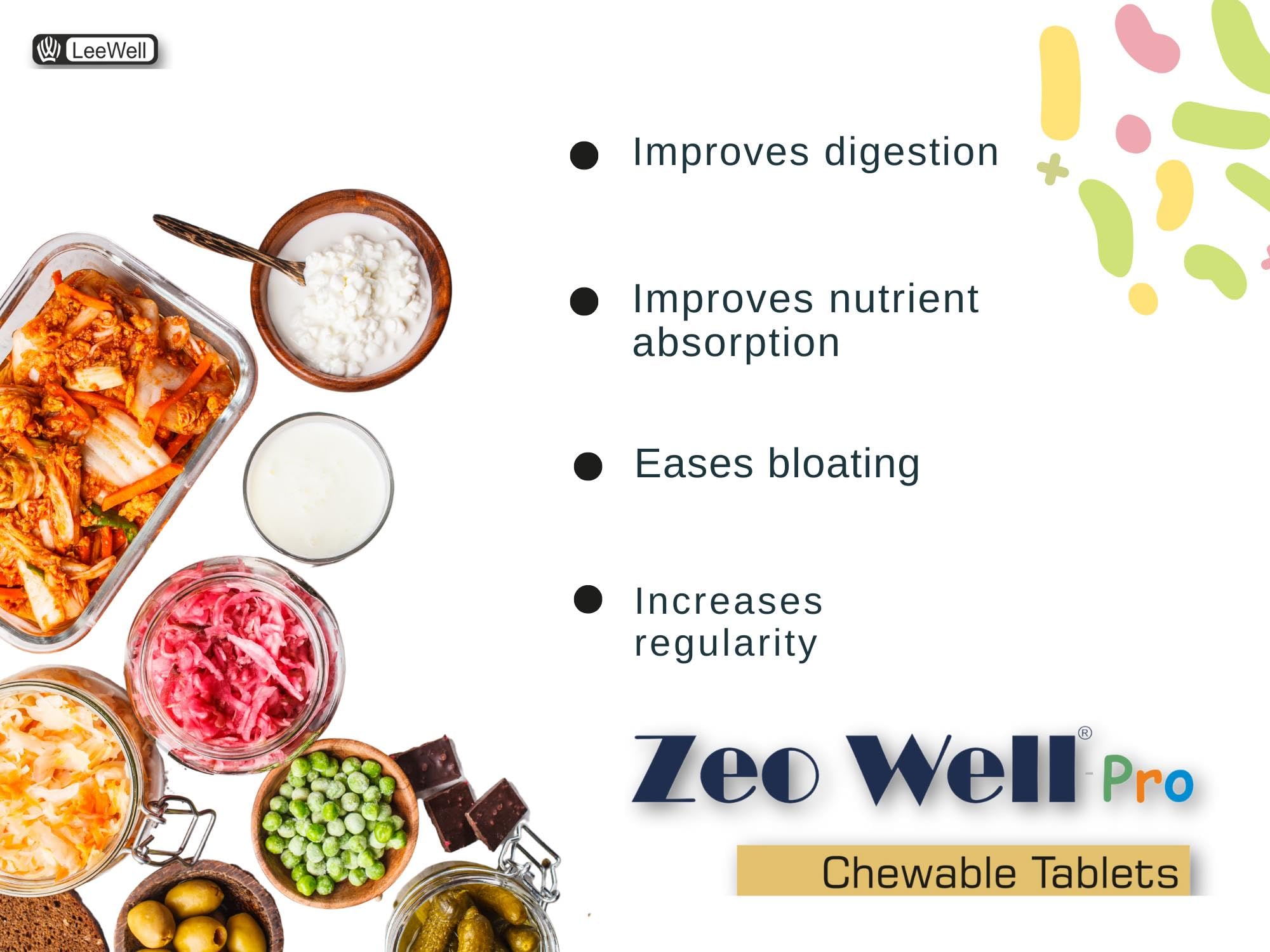 ZeoWell -Pro Probiotic Chewable Tablets with Zinc, Inulin & FOS, 21 Multi-Strain Probiotic, Prebiotic Supplement for Gut & Digestive Wellness - 30 Chewable Tablets 3