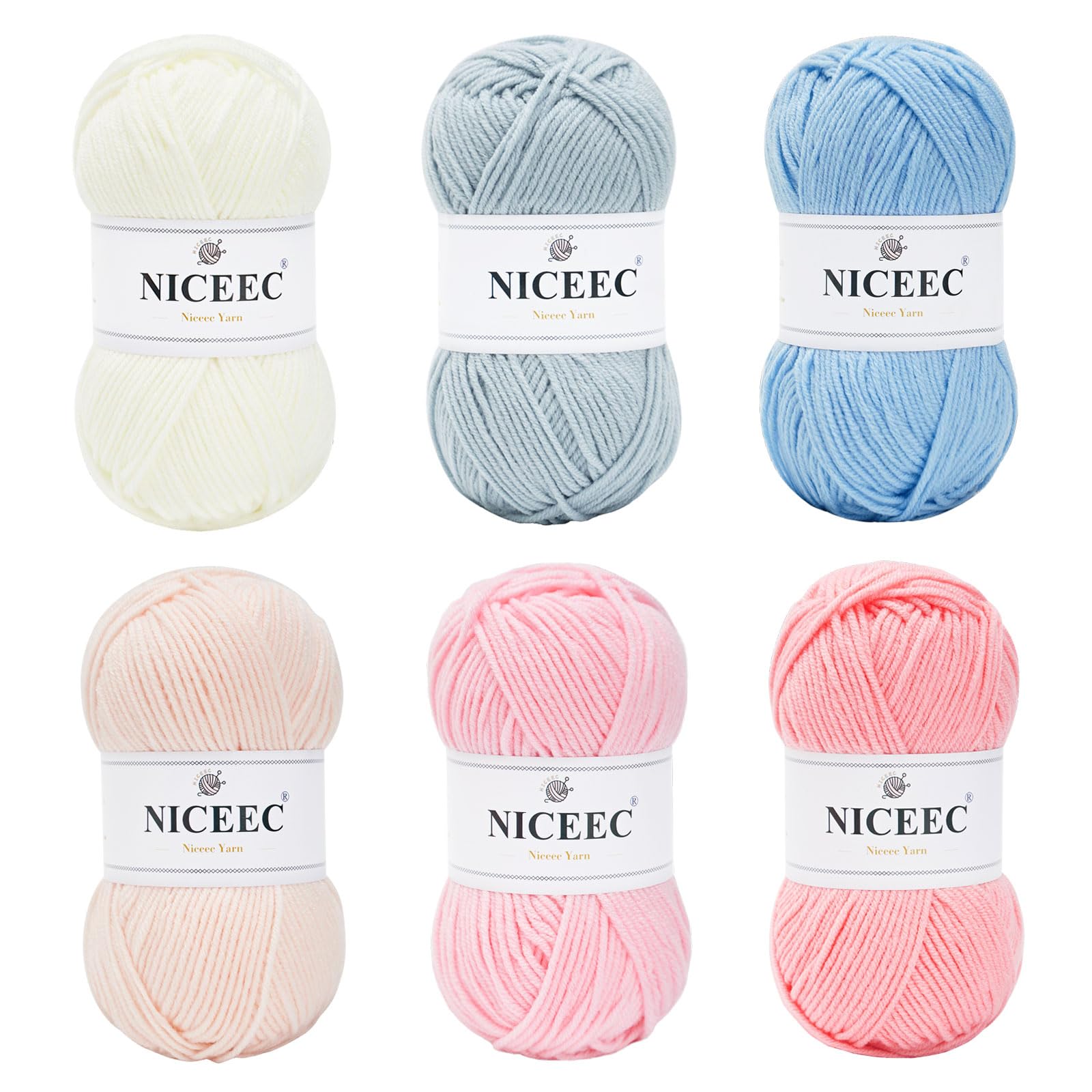 NICEEC 300g Soft Assorted Colors Yarn - Sport Weight,100% Acrylic, 4 Ply, Bonbons Yarn for Crochet & Knit, DIY Project Starter Kit for Kids or Adults(