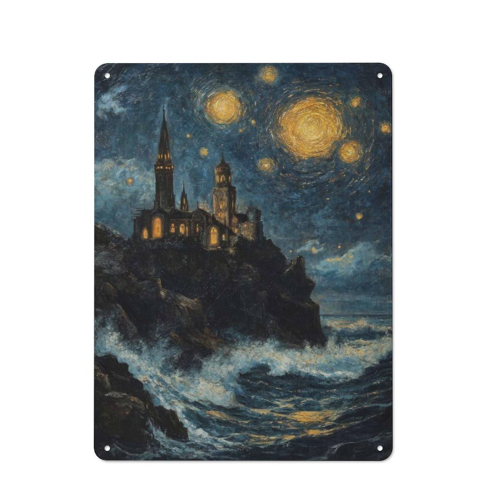 Junmoney Style-4 Rustic Tin Sign 40X30cm Featuring Castle By The Sea For Garage Or Workshop, For Garage, Workshop And Man Cave Decoration