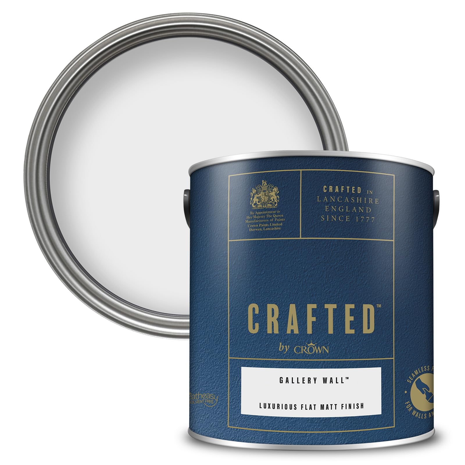 Crown Paint CRAFTED Gallery Wall Velvety Flat Matt Emulsion Paint - Cool Off White Finish - Use on Walls, Ceilings and Wood - Luxurious, Thick and Creamy, Low Odour - 2.5L